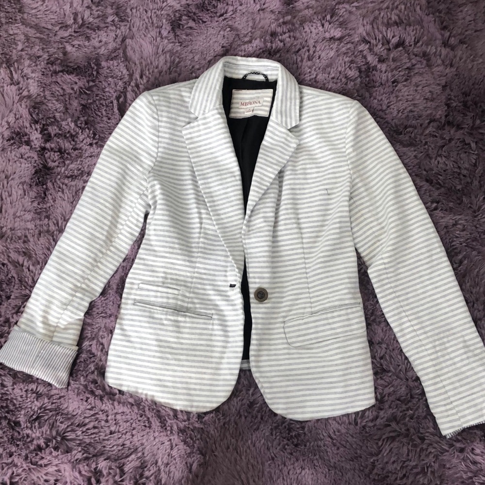 Merona striped blazer. White and grey.